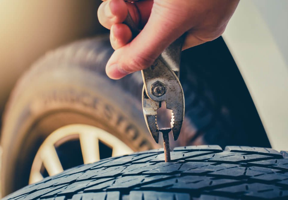 repairing a flat tire